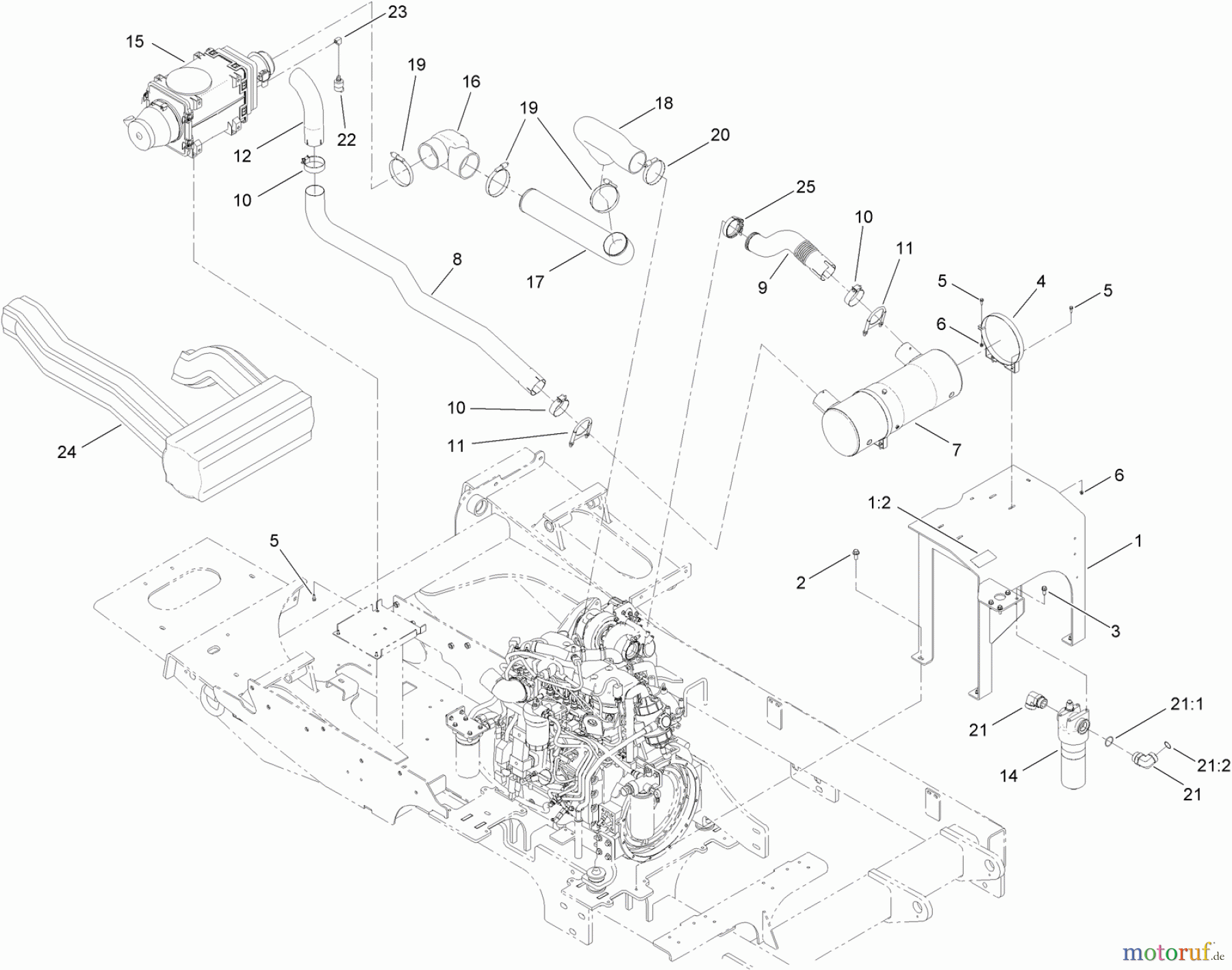 Zubehör 23823 - Toro 4045 Directional Drill with Cab (SN: 314000001 - 314999999) (2014) ENGINE INTAKE AND EXHAUST ASSEMBLY