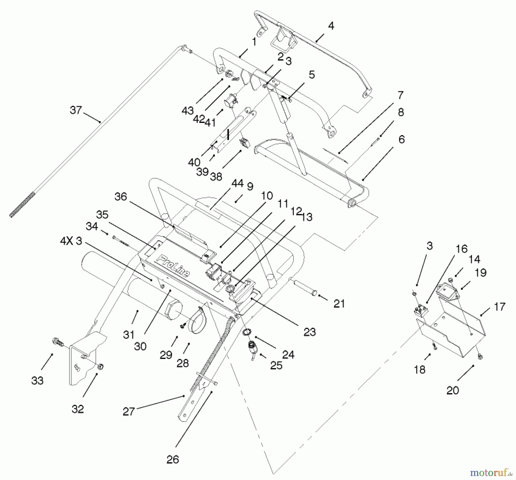  Rasenmäher Antrieb 30165 - Toro Mid-Size ProLine Traction Unit, Gear Drive, 12.5 hp (SN: 210000001 - 210999999) (2001) HANDLE & CONTROL PANEL ASSEMBLY