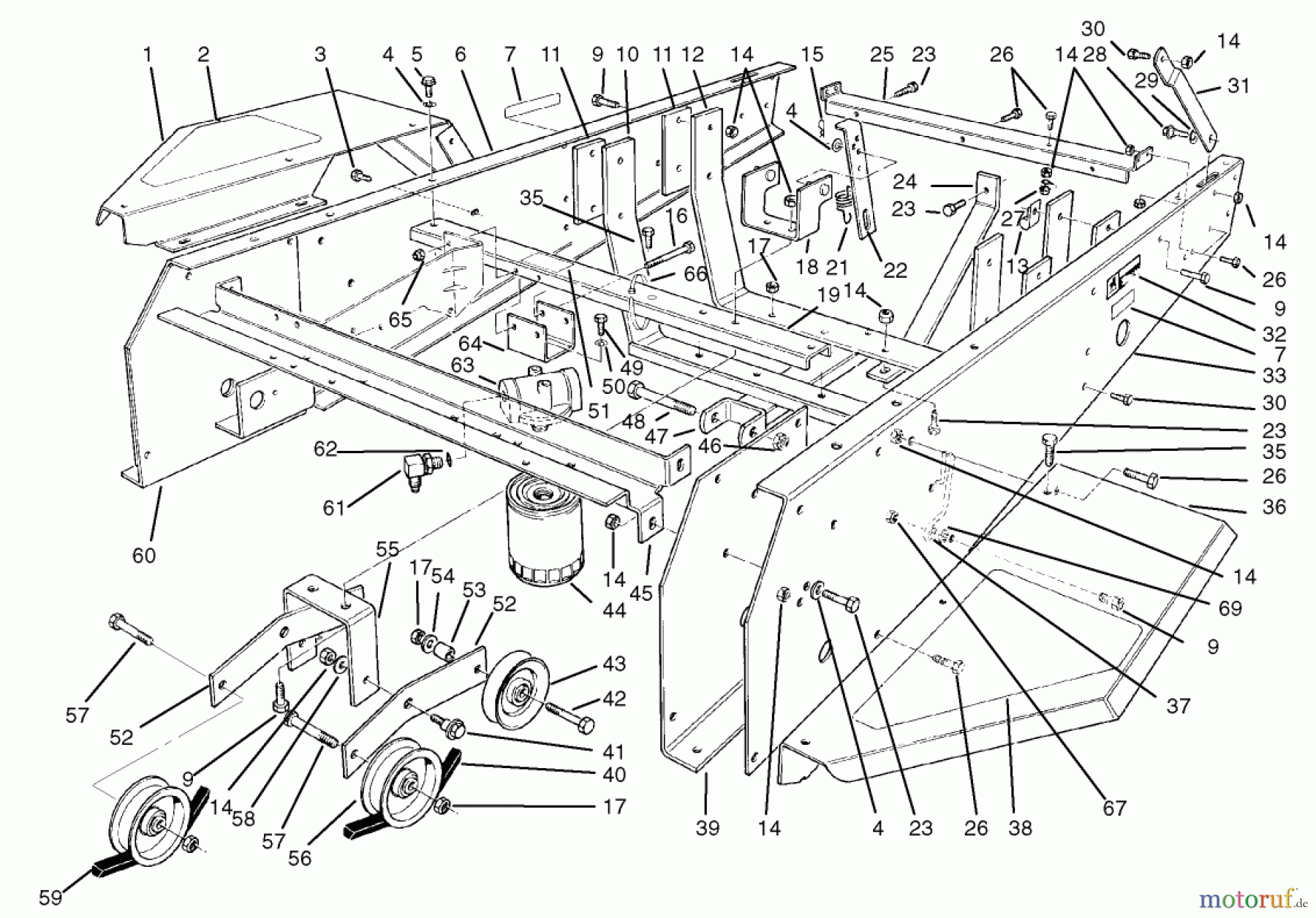 Rasen- und Garten Traktoren 30612TE - Toro Groundsmaster 120 Tractor (SN: 220000001 - 220999999) (2002) FRAME AND JACKSHAFT ASSEMBLY