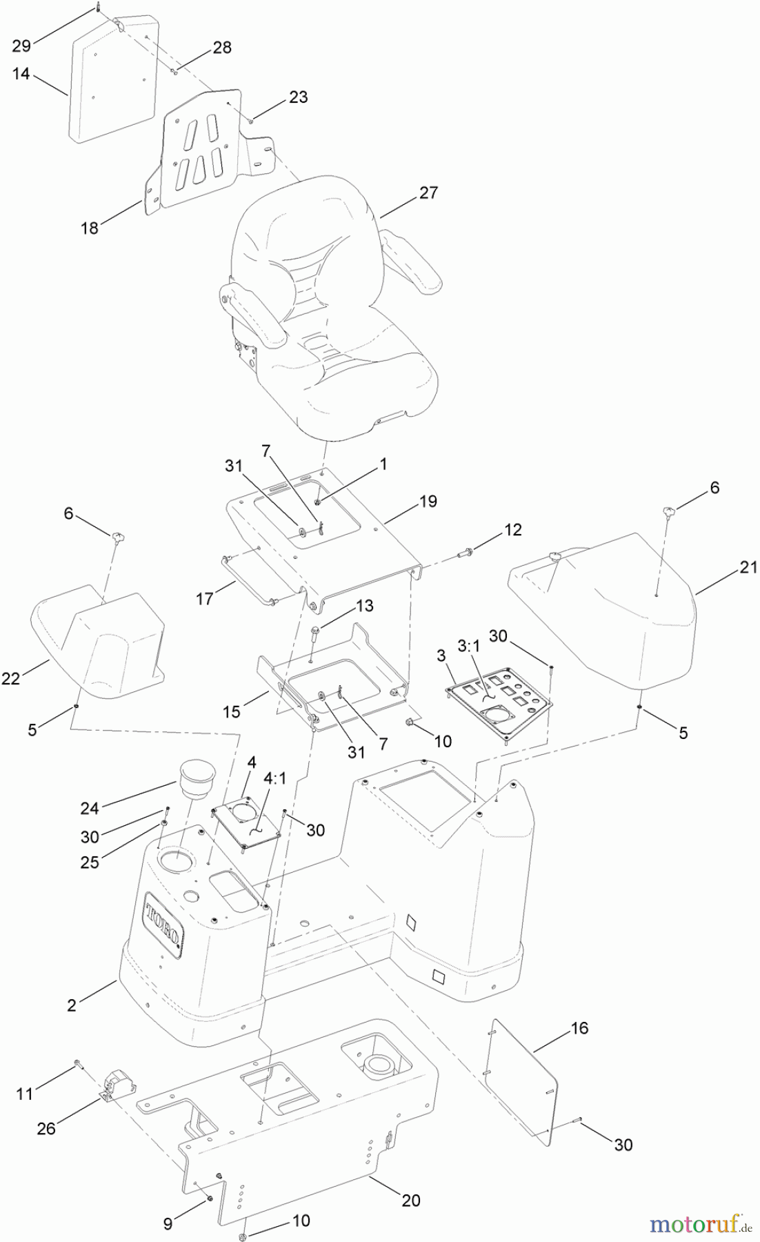  Zubehör 23825 - Toro 4045 Directional Drill (SN: 314000001 - 314999999) (2014) SEAT AND OPERATOR CONSOLE ASSEMBLY