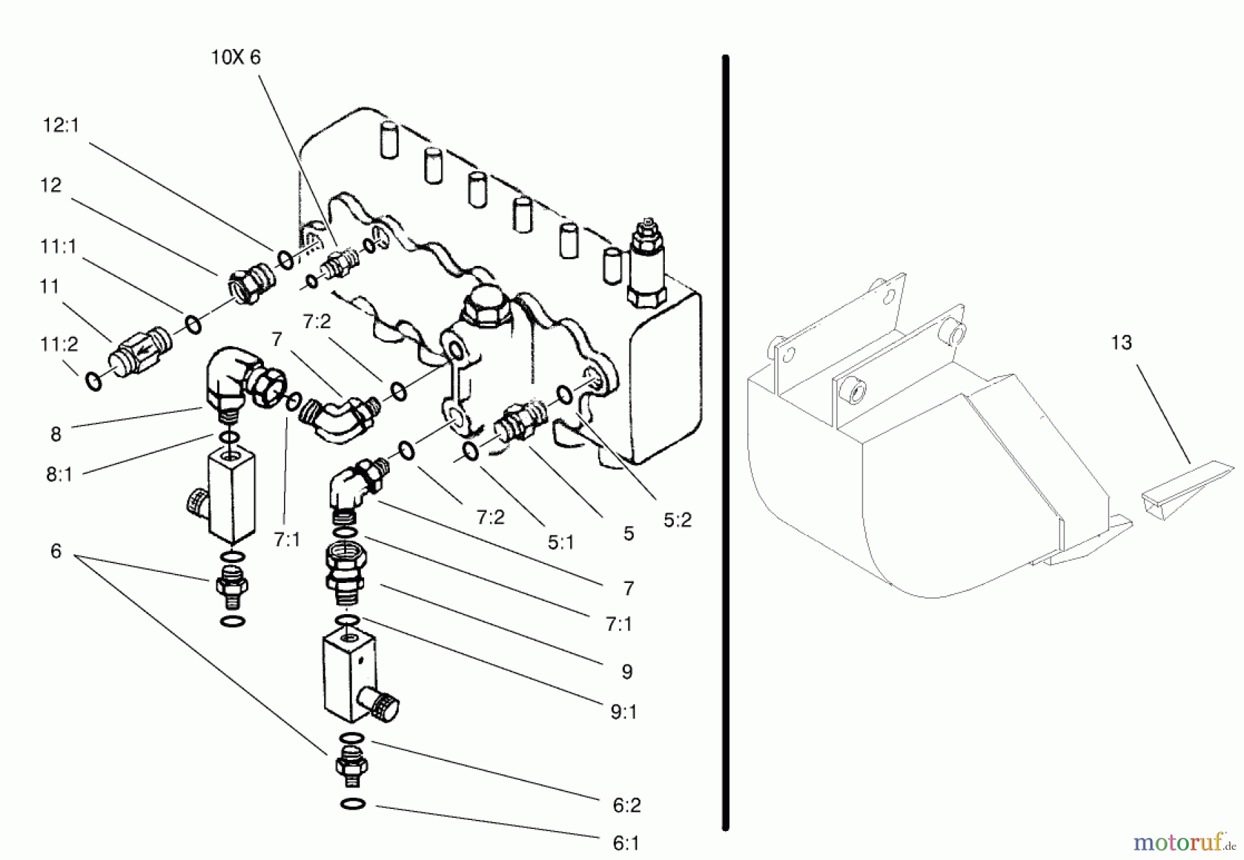 Compact Utility Attachments 23160 - Toro Backhoe, Dingo Compact Utility Loader (SN: 210000001 - 210999999) (2001) HYDRAULIC FITTINGS AND TOOTH ASSEMBLY