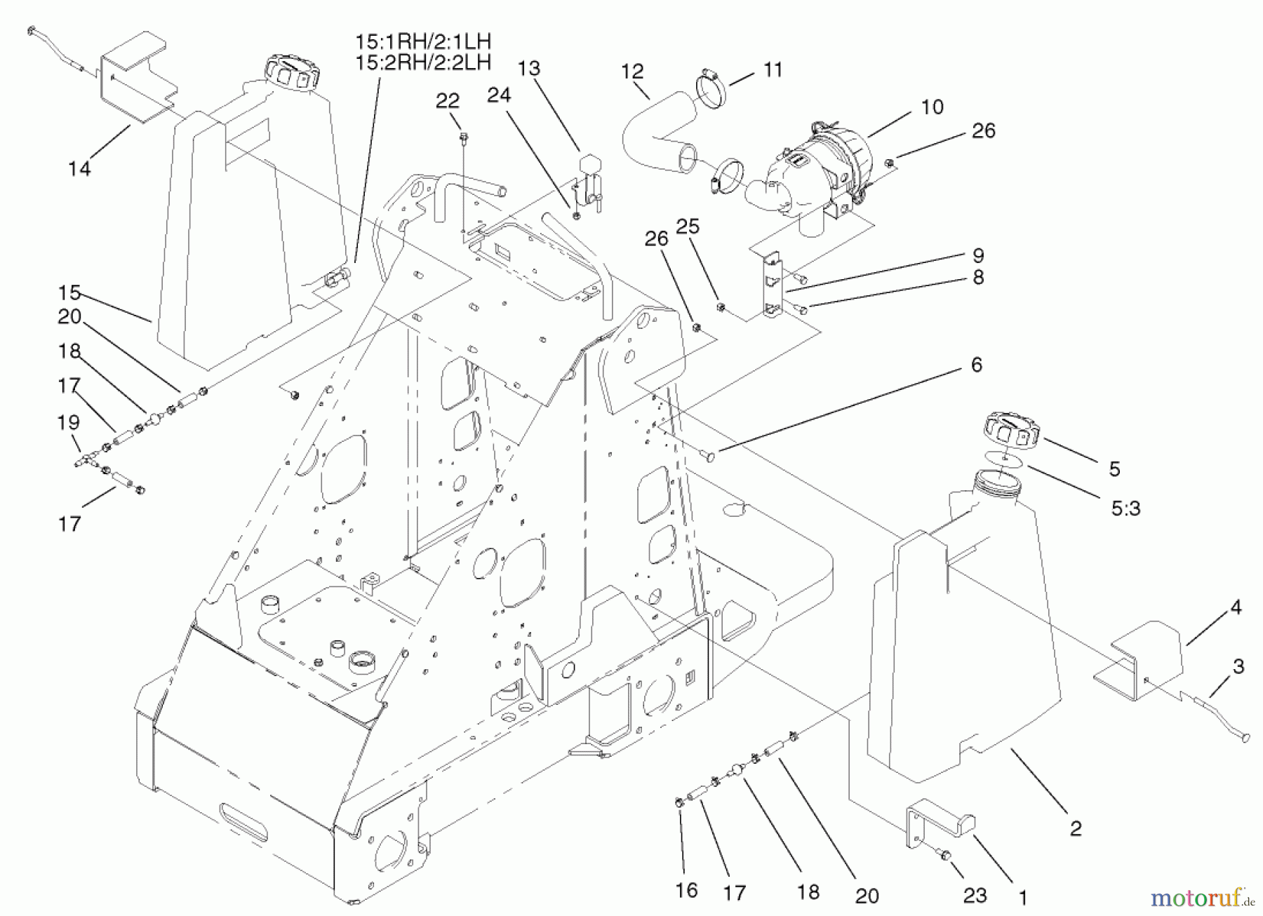  Compact Utility Loaders 22305 - Toro Dingo 322 Compact Utility Loader (SN: 220000001 - 220000200) (2002) FUEL TANK AND AIR FILTER ASSEMBLY