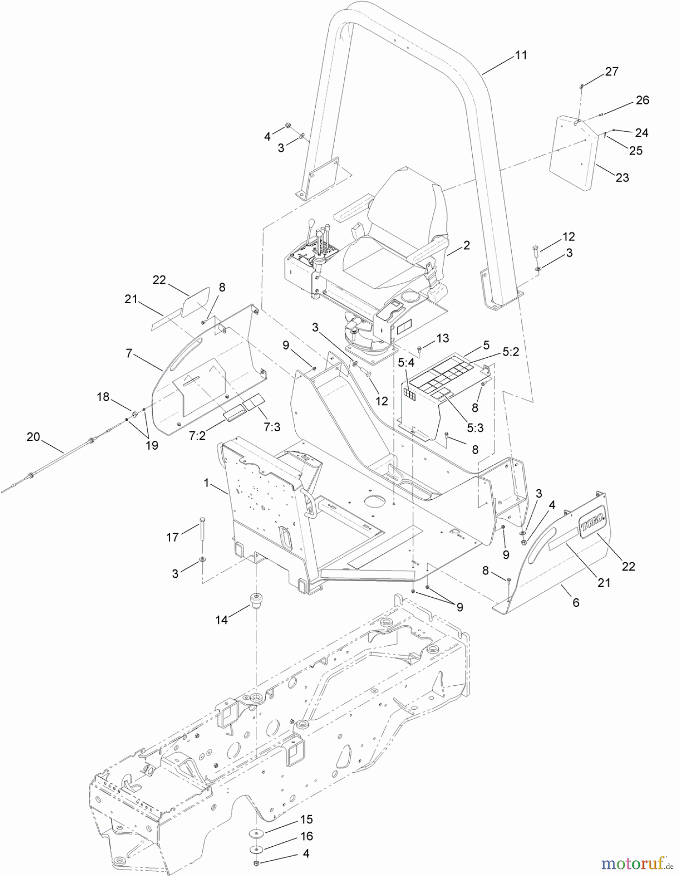  Zubehör 25430 - Toro RT600 Traction Unit (SN: 314000001 - 314999999) (2014) ROPS AND PLATFORM ASSEMBLY
