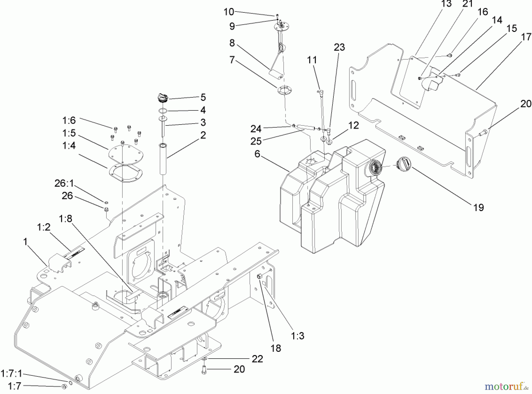 Compact Utility Loaders 22320 - Toro Dingo TX 525 Wide Track Compact Utility Loader (SN: 270000001 - 270000400) (2007) MAIN FRAME AND FUEL TANK ASSEMBLY